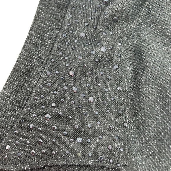 Catherines Silver Gray V Neck Studded Metallic Long Sleeve Sweater Size 0X 16W - Picture 13 of 14